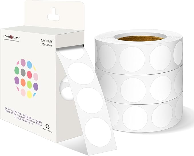 PARLAIM 3/4 Inch Roll Color Coding Labels,4000 per/4 Rolls Round Adhesive Color Coding Circle Dot Stickers for Office Home (White)
