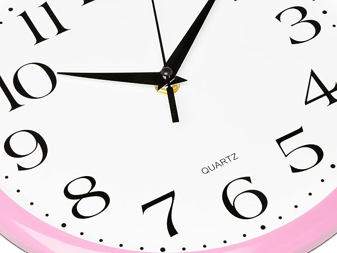 Bernhard Products Light Pink Wall Clock Silent Non Ticking - 10 Inch Quality Quartz Battery Operated Round Easy to Read Home/Kitchen/Office/Classroom/School Clock