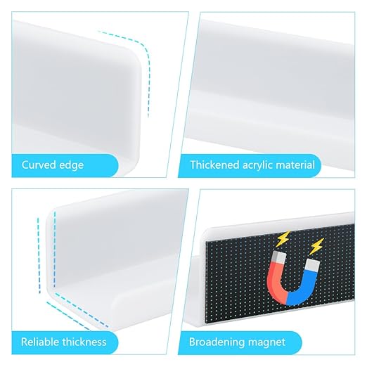 Magnetic Book Shelf for Whiteboard, Magnetic Book Holder File Rack with a Pen Container and Two Hook Acrylic Book Shelves Metal Floating Book Display Shelf for Teacher Kids Room Office(White)