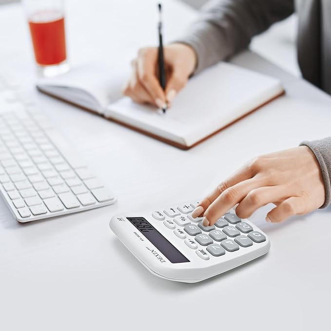 Cute Calculators Desktop, 12 Digit Basic Calculator with Big Buttons, Aesthetic Desk Accessories Large LCD for Office School Supplies (White)