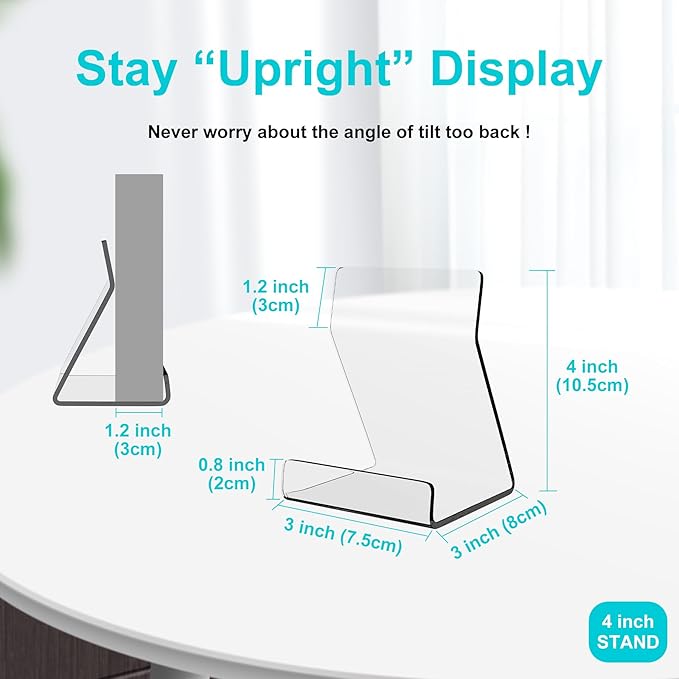 Boloyo Acylic Upright Display Stand, 6PC 4 Inch Clear Display Holder Easel Base Picture Frame for Home Office School Store to Display Book, Vinyl Record, Album, LP Cover, Artworks, CDs