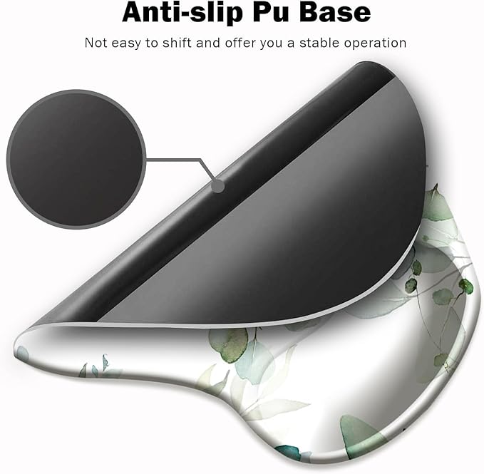 DOOKE Ergonomic Mouse Pad with Wrist Support and Coaster,Mouse Pads with Non-Slip PU Base for Home Office Working Studying Easy Typing & Pain Relief Eucalyptus Leaves