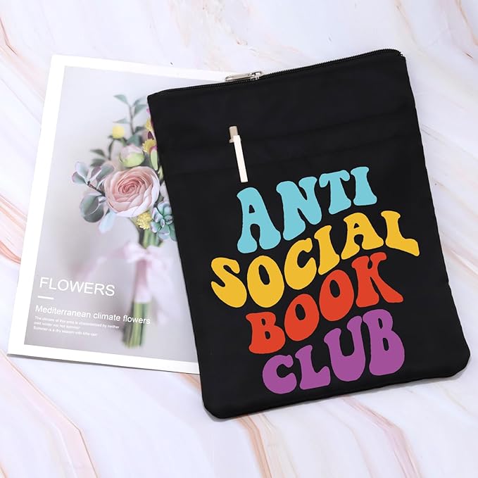 Anti Social Book Club Book Sleeve Book Readers Book Cover Book Lovers Gift Introvert Book Gift Funny Sarcastic Gift Bookish Bookworm Bibliophile Gift (Antisocial Bblk)