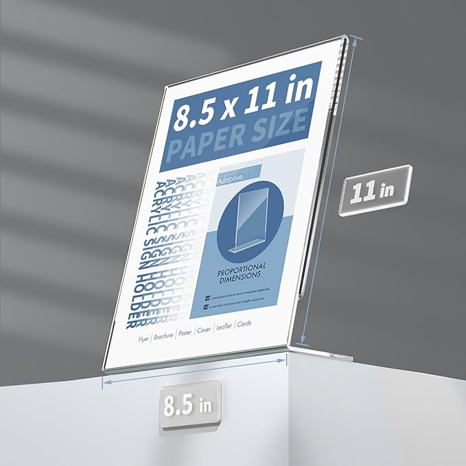 NIUBEE 12Pack Slanted Back Acrylic Sign Holder 8.5x11, Clear Vertical Picture Frames Frames, Desktop Flyer Holder Document Holder Paper Display Stand