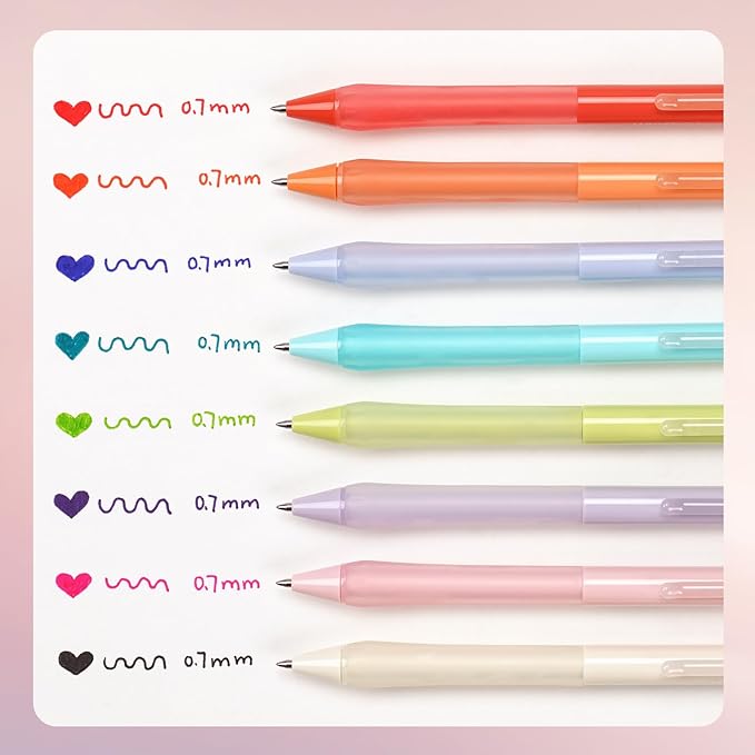 WRITECH Retractable Gel Ink Pens: Fine Point 0.7mm Assorted Color Soft Grip 8ct No Bleed & Smear Extra Smooth Writing Bullet Tip Colored Pen Set for Journaling Coloring