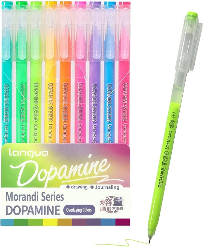 0.5mm Journal Colouring Pens, Assorted Rainbow Colors Pens Set of 9 for Adults Journal Coloring Calligraphy,Made for Everyday Writing, Journals,Drawing,Coloring Books (Dopamine)