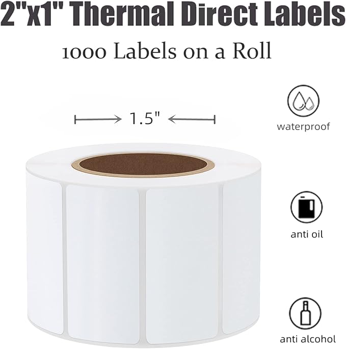 Hybsk 2x1 inch Direct Thermal Labels for Barcodes, Address, Compatible with Rollo Label Printer & Zebra Desktop Printers (2"x1",White)