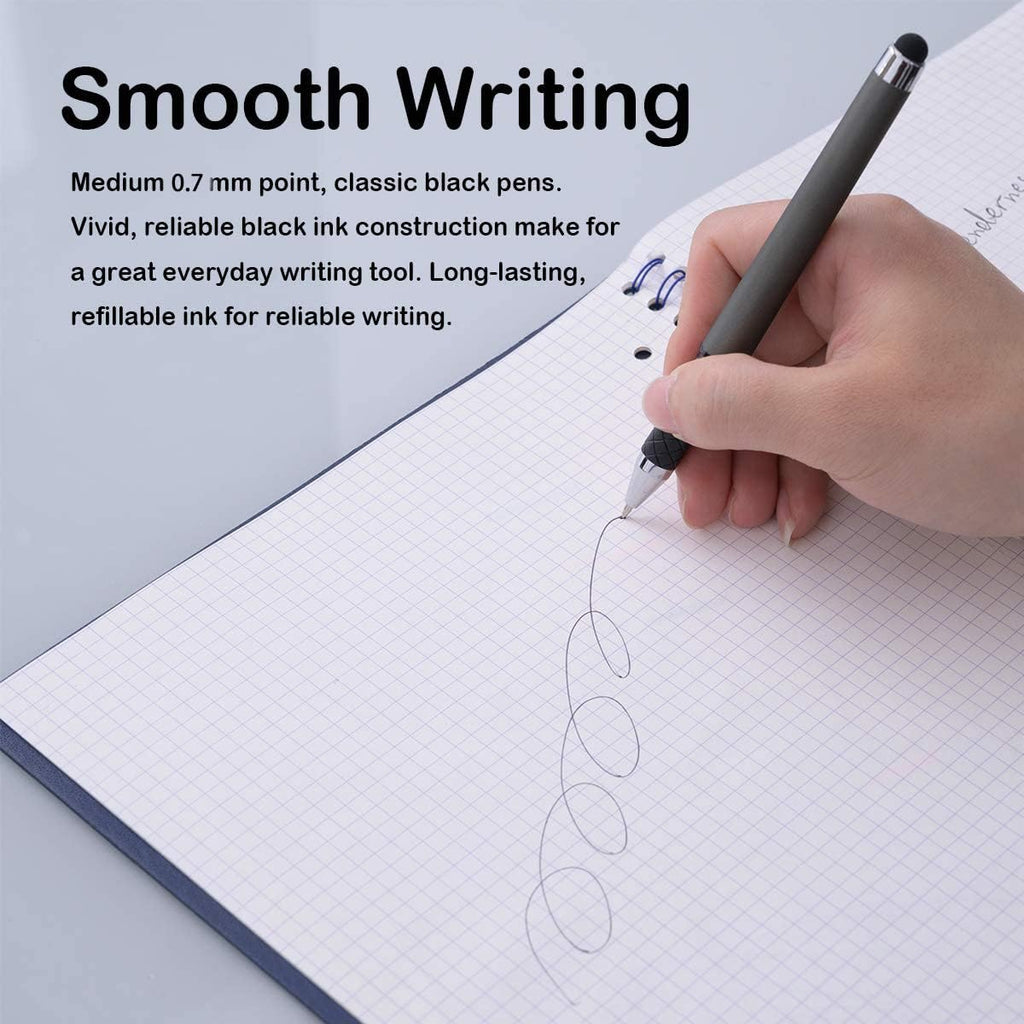 MiSiBao 0.7mm Black Ink Gel Ink Rollerball Pens 2 in 1 Medium Point Pens with Stylus Work Pen Smooth Writing for Office Black gel pen (Dark Grey-18pack)
