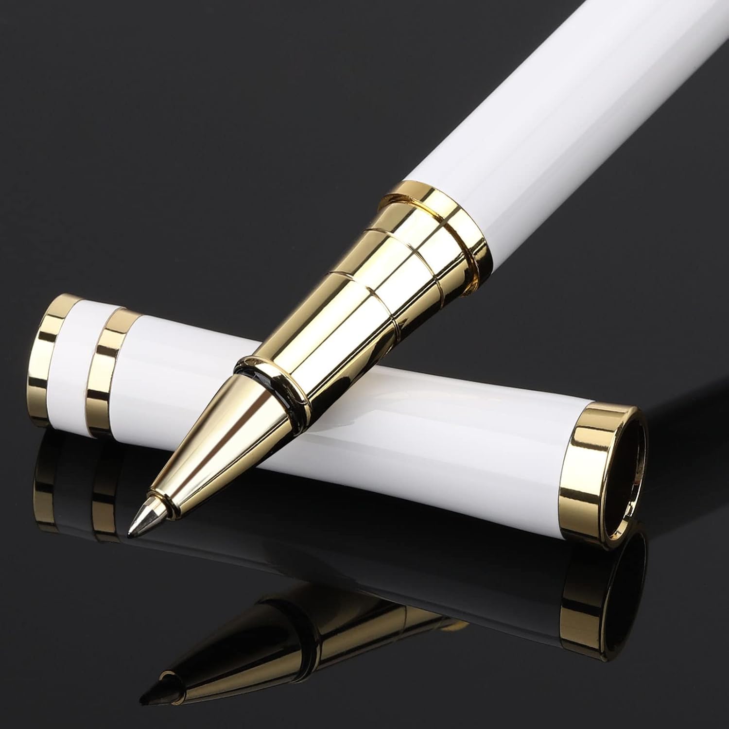 Cheericome Luxury Ballpoint Pen - Professional & Executive, Perfect for Silky Smooth Writing, with Gift Box, Nice for Men & Women, 2 Extra 0.5mm Black Refills - White