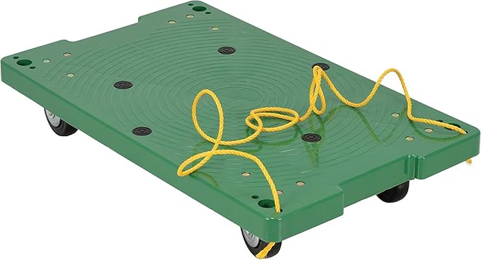 Vestil POS-1830-ROPE Plastic Office Dolly with Pull Rope, 500 lbs Capacity, 30" Length x 18" Width x 6" Height Deck , Green