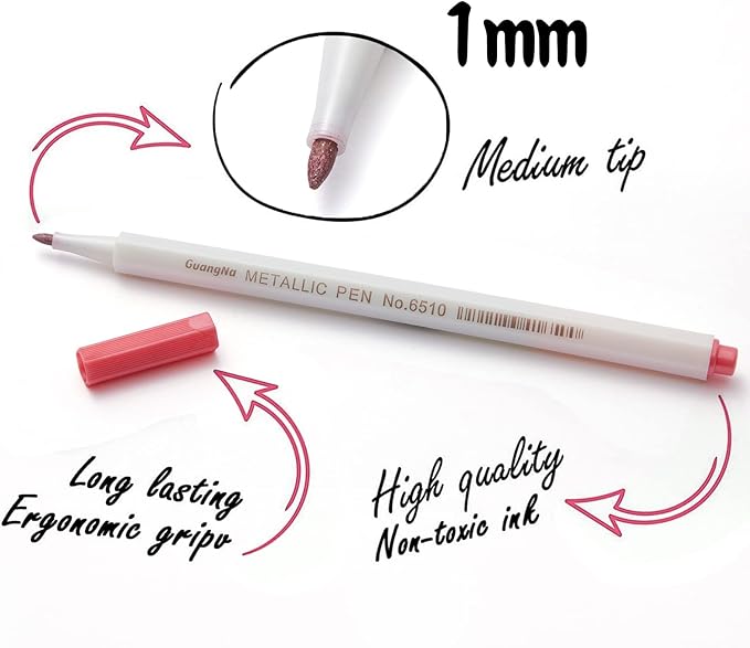 YUANCHENG Metallic Marker Pens, Set of 12 Colors Fine Point Metallic Marker Pens for Black Paper, Rock Painting, Easter Egg, Halloween Pumpkin, Card Making, Ceramics, DIY Photo Album