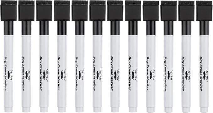 Mr. Pen Magnetic Dry Erase Markers - 12 Pack, Black Fine Tip with Eraser Cap