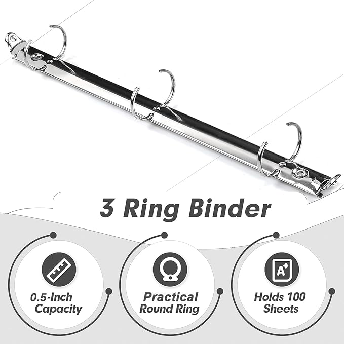 3 Ring Binder 0.5 Inch, PANDRI 12 Pack 0.5-Inch Binder Fits Letter Size 8.5'' x 11'' Paper, Versatile Binders for Office Home School, 2 Pockets, White