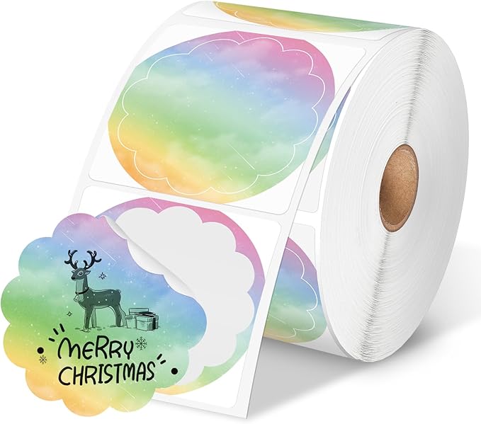 Phomemo 2” Wavy Circle Thermal Label, Self-Adhesive Direct Sticker Labels, Thermal Printer Label for Logo Design, Name Tag, Thanks Card, Address, QR Code, 500 Labels/Roll, Gradient