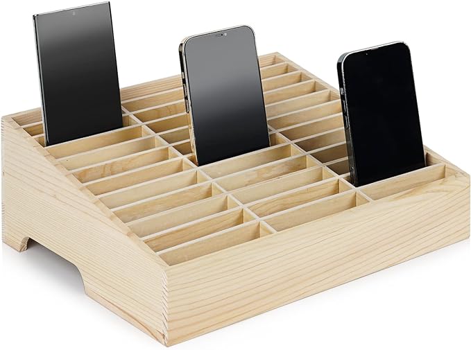 Wooden 36-Grid Cell Phones Storage Box Desktop Mobile Phone Holder Organizer for Office School Classroom (36-Grid)