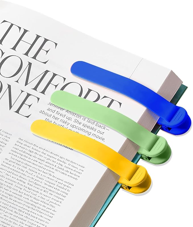 3pcs Page Bookmarks for Reading, Automatic Book Marks Tailored for Book Enthusiasts, Unique and Cute Book Page Holder Markers Clip Reading Accessories Gifts（Yellow Green Blue）