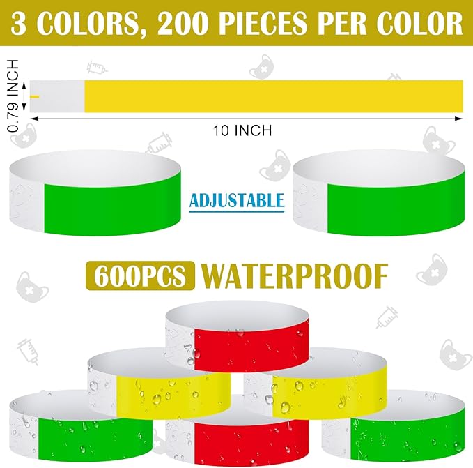 Epakh 600 Pcs Paper Wristbands Neon Wrist Bands Waterproof Handbands for Events Lightweight Concert Wristbands Neon Colored Adhesive Wrist Band for Party