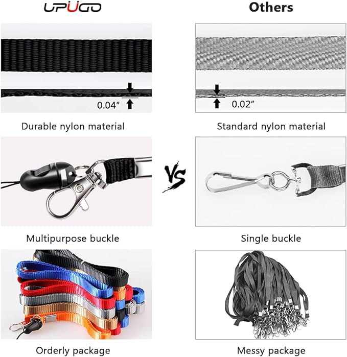 6 Pack Neck Lanyard with ID Badge Holder, Office Strap Lanyards, Stainless Metal Swivel Hook for Name Tag, Badge Holders, Keychains, Card, Black