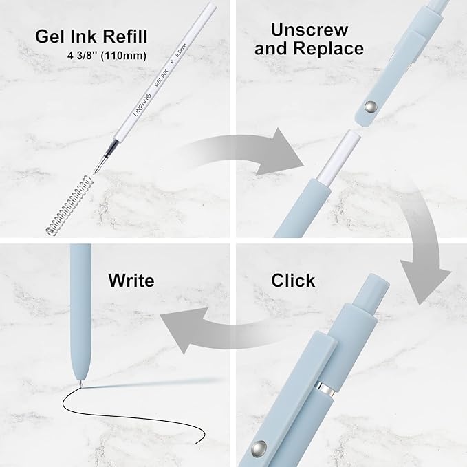 Black Gel Pens Refills, 12 Pack Retractable Gel Ink Pen Refills Bulk, Medium Point 0.7mm Tip Smooth Writing Quick Dry Gel Pen Refills for Journaling Writing School Office Supplies (12 Black 0.7mm)