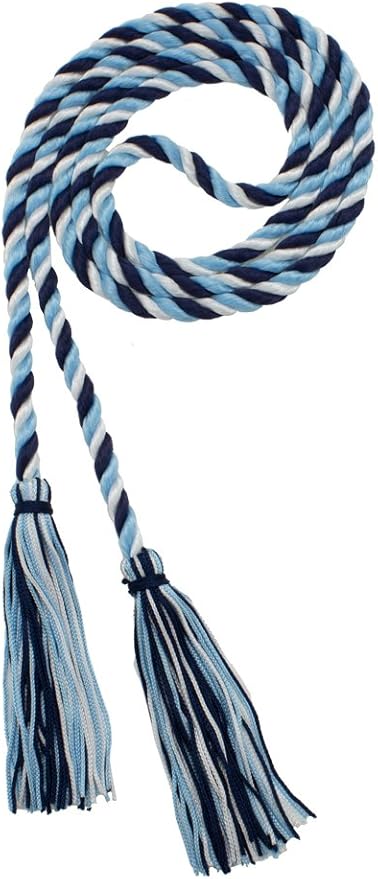 Tassel Depot Graduation Honor Cord - Navy/LT Blue/White - Every School Color Available - Made in USA