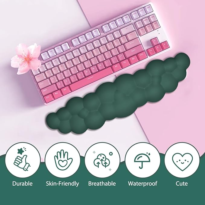 JIKIOU Upgrade Leather Cloud Keyboard Wrist Rest, Cloud Wrist Rest with Non-Slip PU Base, Comfortable Memory Foam Wrist Rest for Computer Laptop Mac Gaming Office and Pain Relief Christmas Wish Gift