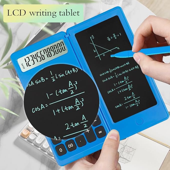 Desk Calculator, Desktop Small Calculator with Writing Notepad, Basic 4-Function Math Large Button Calculator, School Supplies for Kids, Middle/High School Students (Blue)