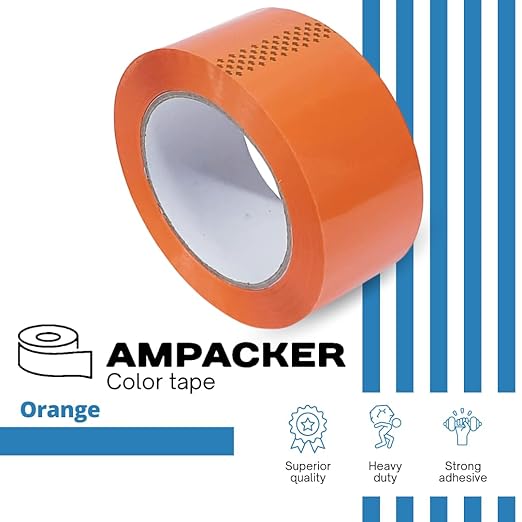 Heavy Duty Packaging Color Tape for Shipping,Packing and Moving 3" Wide x 2.0 Mil Thick -110 Yrd Roll -Acrylic Adhesive Tape for Box Sealing. (4 Rolls, Orange, 3" Wide x 110 yds)