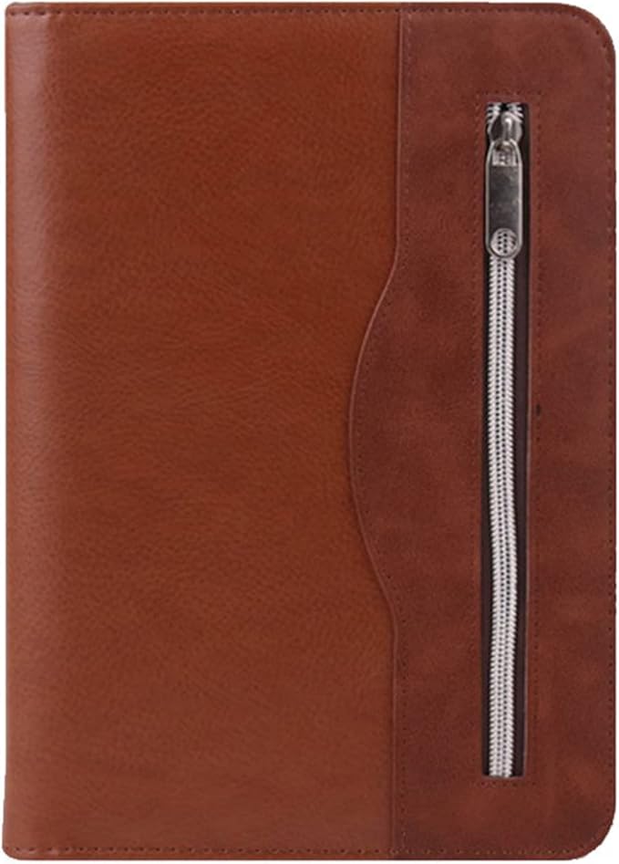 SAYEEC Leather Portfolio Notebook Binder with Calculator A5 6 Ring Refillable Budget Planner Binder Cover with Zipper Zippered Padfolio Organizer Business Journal Conference Folder Gifts for Men Women