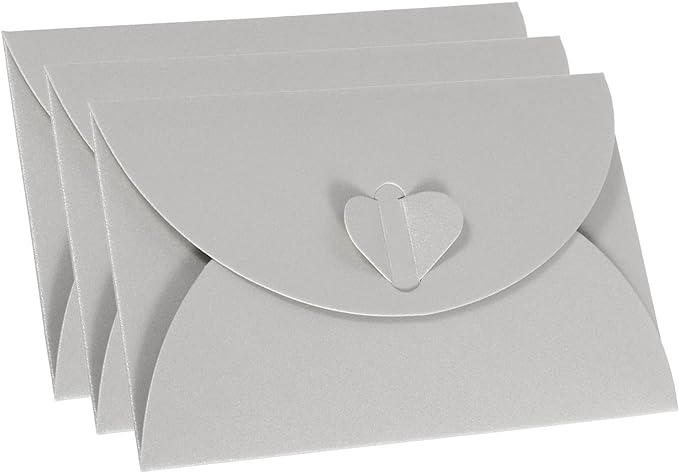PATIKIL Gift Card Envelopes, 12 Pack Heart Shaped Clasp Small Gift Cards Holder Mini Envelope for Birthdays Weddings, Silver