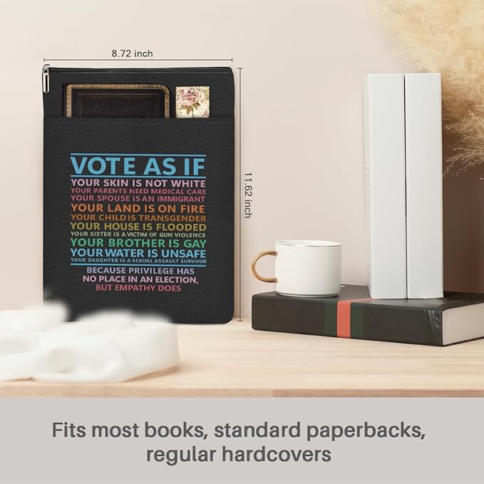 Book Themed Gifts Waterproof Book Sleeve Book Pouch LGBT Equality Rights Reading Gifts for Women Friend Book Covers for Paperbacks Book Accessories Book Protector with Zipper and Front Pocket