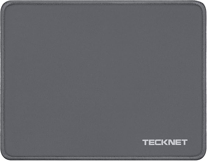 TECKNET Mouse Pad with Anti-fray Stitchin, Waterproof Surface & Non-Slip Rubber Base with Stitched Edges Gaming Mouse Mat for Laptop，Compatible with Laser and Optical Mice - Dark Gray