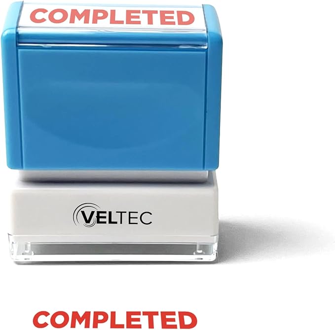 Veltec Premium Pre-Inked Message Stamp, Red Ink (Completed)