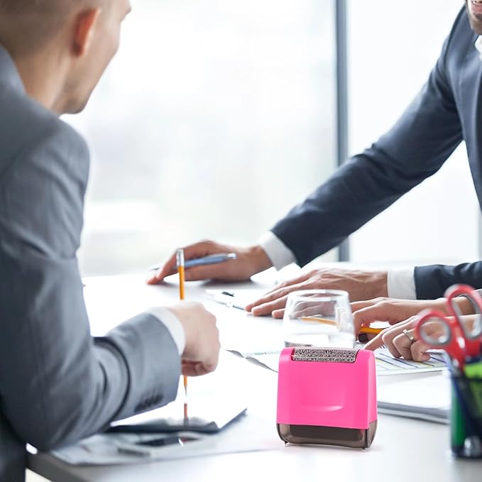 Identity Theft Protection Roller Stamp - Wide Confidential Roller Stamp with 3 Pack Refill Inks for Anti Theft Protection, Confidential Privacy Security, Address Blocker (Rose Pink)