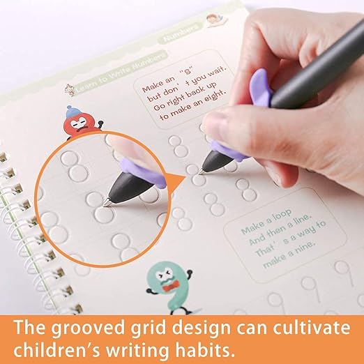 Magic Practice Copybook for Kids, Magic Calligraphy That Can Be Reused,Magical Handwriting Workbooks Practice Copybook for Preschoolers Kindergarten(4Book + Pen Set)