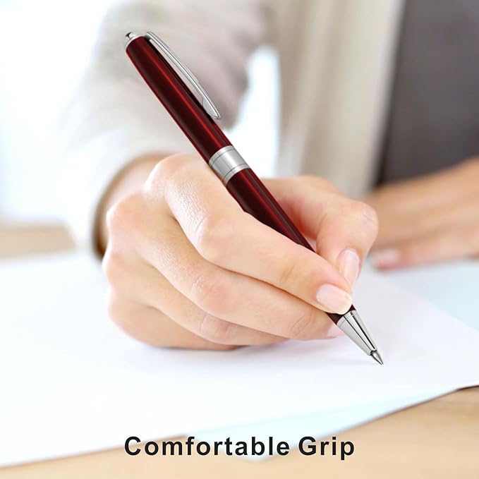 Cambond Ballpoint Pens Red Pens - Black Ink Fancy Pens for Journaling Gift Business Men Police Flight Attendants, Smooth Writing 1.0 mm Medium Point, 3 Pens with 3 Extra Refills (Red)