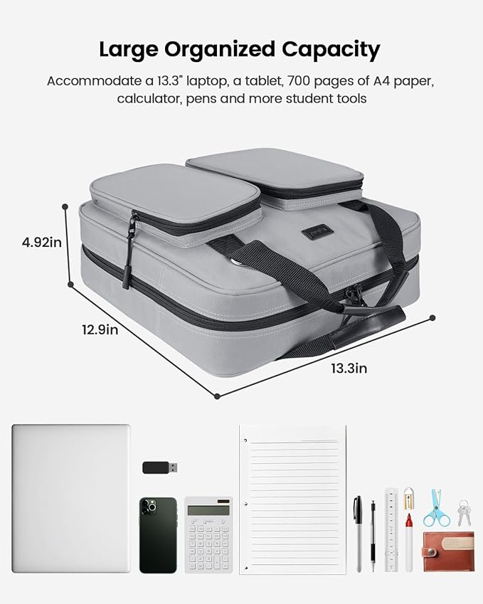 3 Inch 3 Ring Zipper Binder with Shoulder Strap & Handle & Multi-Pocket - 3" Binder with Zipper for School, Compatible with 13-Inch MacBook/Tablet -Patent Design Grey