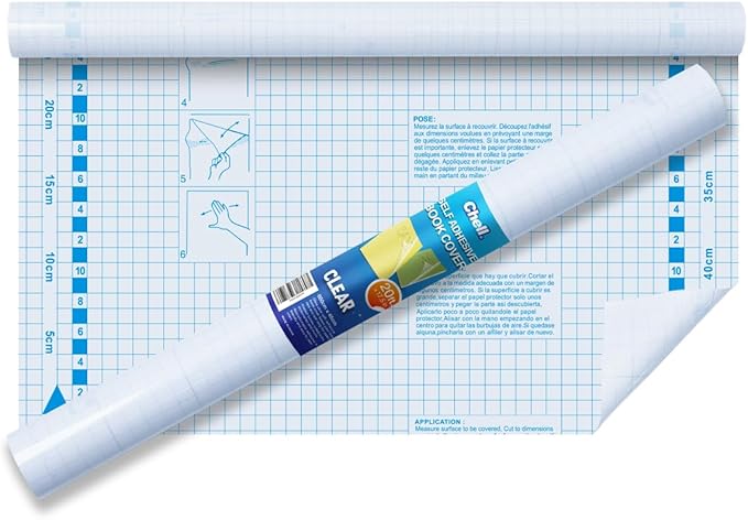 Chell Clear Contact Paper Roll for Books, 17.5 in x 20 ft Clear Self Adhesive Book Cover Paper Protector
