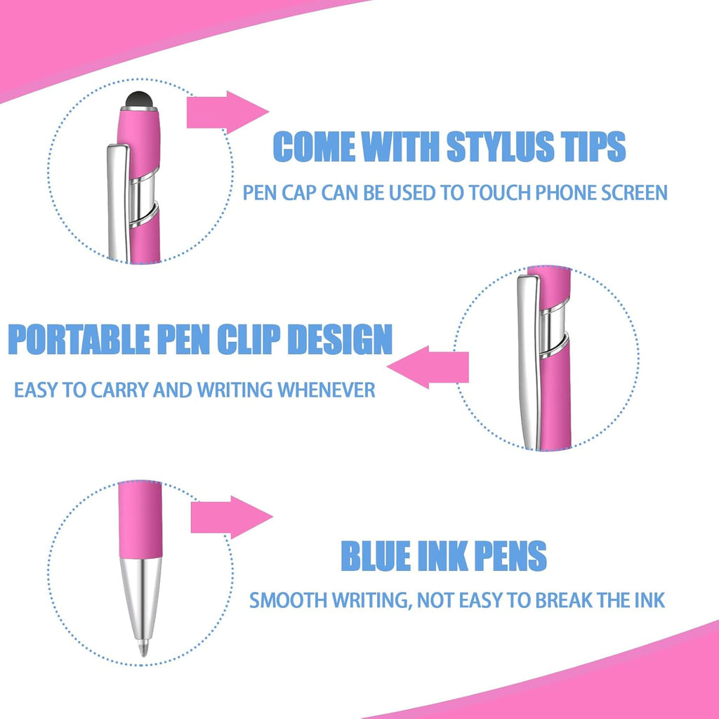 8 Pcs Blue Ink Ballpoint Pen with Stylus Tip 2 in 1 Stylus Ballpoint Pen Metal Pens Stylus Pen for Touch Screens School Office Coworkers (Rose Red)