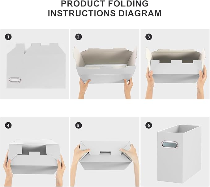 Oterri File Organizer, Small Storage Box, Cardboard File Folder Organizer, Collapsible File Box, Hanging File Organizer for Letter Size, Portable File Box with Handle, Only Box (Grey,8 Packs)