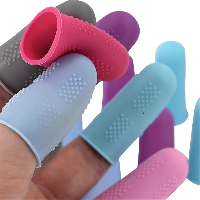 Finger Protectors [Flex Series - 12-Pack] Silicone Non-Stick Finger Covers [Small (6) / Medium (6) - 6 Colors 2 Sizes] for Hot Glue/Sewing/Wax/Rosin/Resin/Honey/Adhesives/Scrapbooking