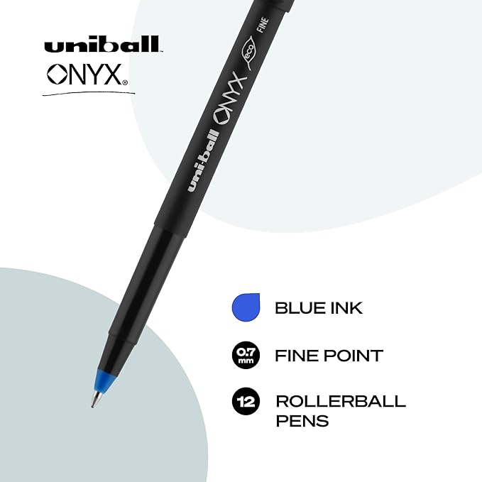 Sanford Uniball Onyx Roller Stick Pen, 0.7mm Fine, Blue Ink, Dozen (60145)