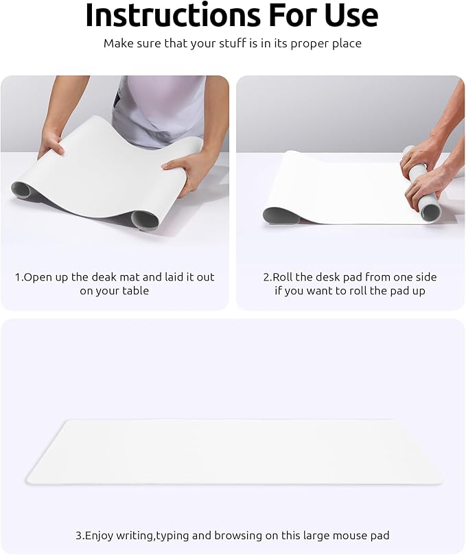 YSAGi Leather Desk Protector, Office Mat, Large Mouse Mat, Non-Slip PU Leather Blotter, Laptop Desk, Waterproof Writing Pad for Office and Home (White, 31.5" x 15.8")