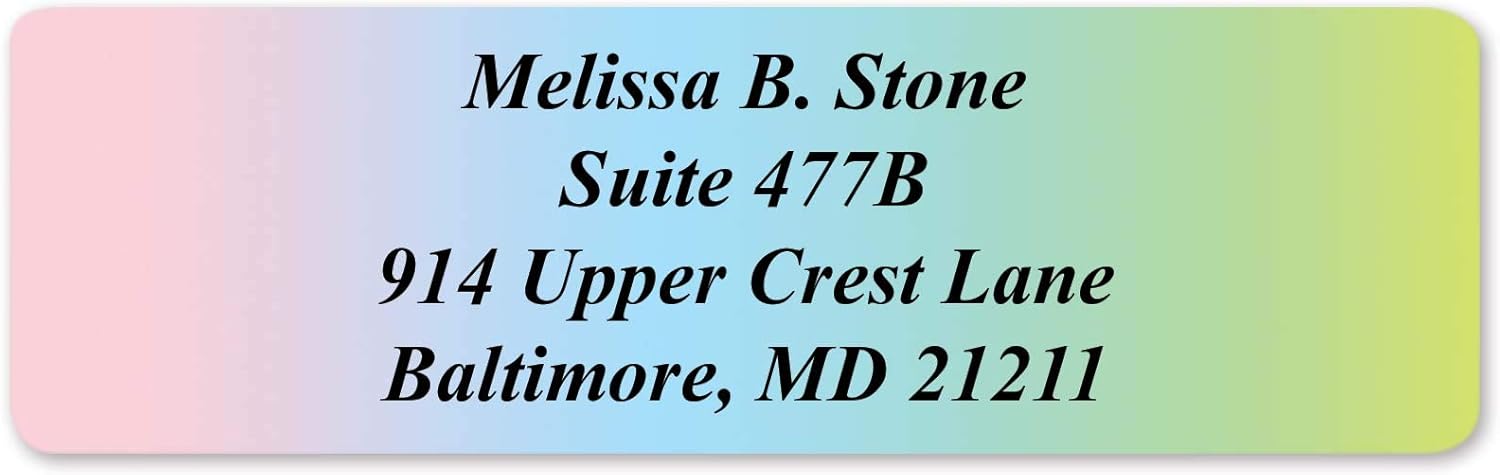 Cascading Rainbow Medley Personalized Return Address Labels with Elegant Plastic Dispenser - Roll of 250 Custom Stickers