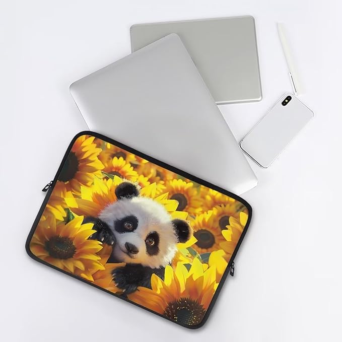 Sunflower Panda Printed Laptop Briefcase for Women Men, Waterproof Laptop Case Bag Laptop Case for 17 Inch, Lightweight Computer Carrying Cover with Zipper for Office Business Traveling
