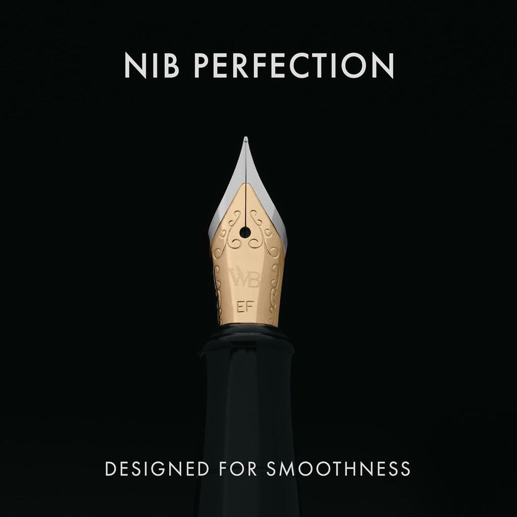 Wordsworth & Black Fountain Pen Set, 18K Gilded Extra Fine Nib, Includes 24 Pack Ink Cartridges, Ink Refill Converter & Gift Pouch, Gold Finish, Calligraphy, [Black Gold], Perfect for Men & Women