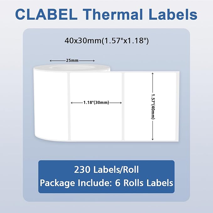 CLABEL Label Maker Tape for CLABEL 221B, Thermal Labels, Adapted Label Print Paper Waterproof Self-Adhesive Multipurpose Labeling Tape 6 Roll of 1380pcs