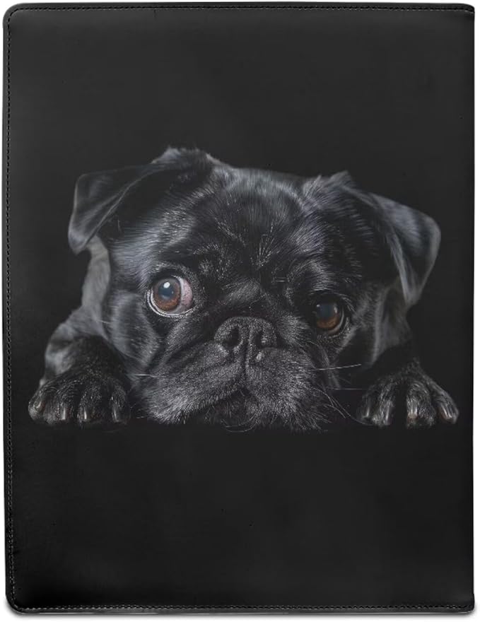Office Folder Black Pug Dog Print PU Leather Padfolio with A4 Size Clipboard Clip for Business Resume Interview Document Sleeve Binder Folder for Men/Women