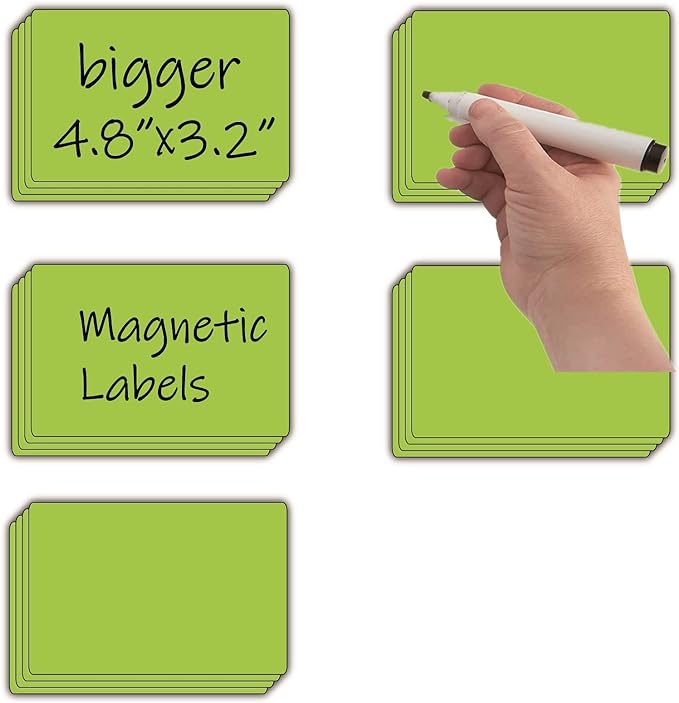 Dry Erase Big Magnetic Labels (4.8x3.2,Pack of 20),Large Write On Magnets Name Plates Sticker,Waterproof/Reusable for Refrigerator&Lockers&Whiteboard&Cabinet(Green)