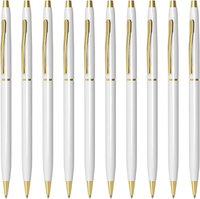 Cambond Ballpoint Pens White Pens - Black Ink Bulk Pens 1.0 mm Medium Point Retractable Metal Pen Comfortable Writing for Men Women Police Uniform Office Business, 10 Pack (White)