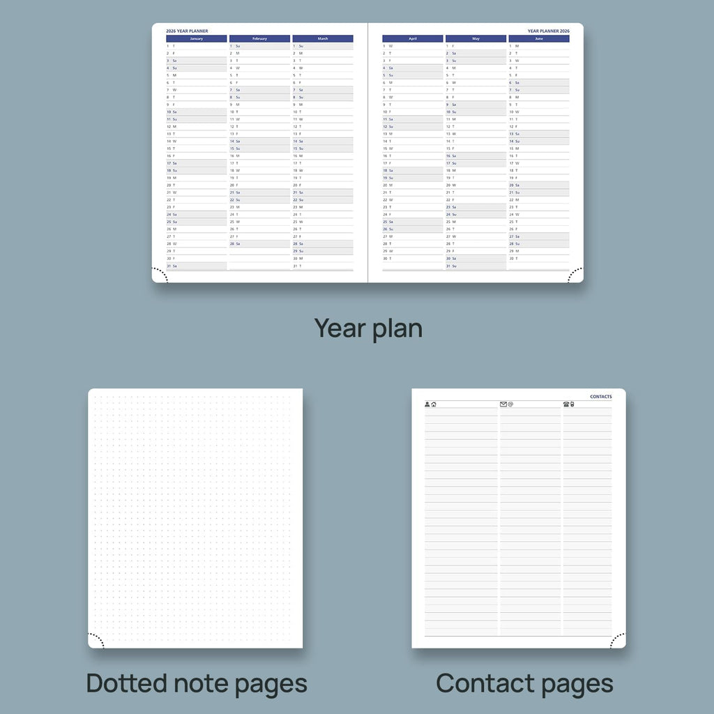 POPRUN Weekly Planner 2025-2026, 7.25'' x 8.5'', 15-Minute Hourly Appointment Book (July 2025-June 2026) with PU Leather Softcover, Monthly Tabs, Inner Pocket - Cornflower